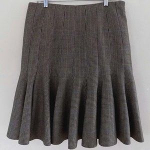 Akris plaid skirt 8 Brown Pleats Wool Cashmere Houndstooth Bergdorf Plaid